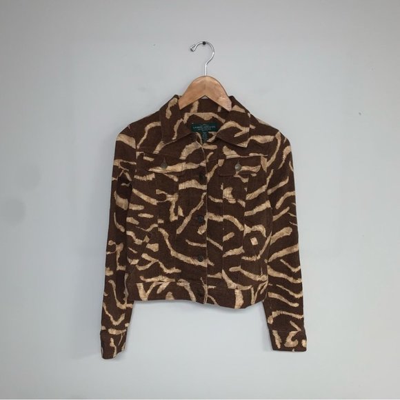 Lauren Ralph Lauren Vintage Denim Jacket Women’s Size Small P Brown Animal Print - Picture 2 of 11